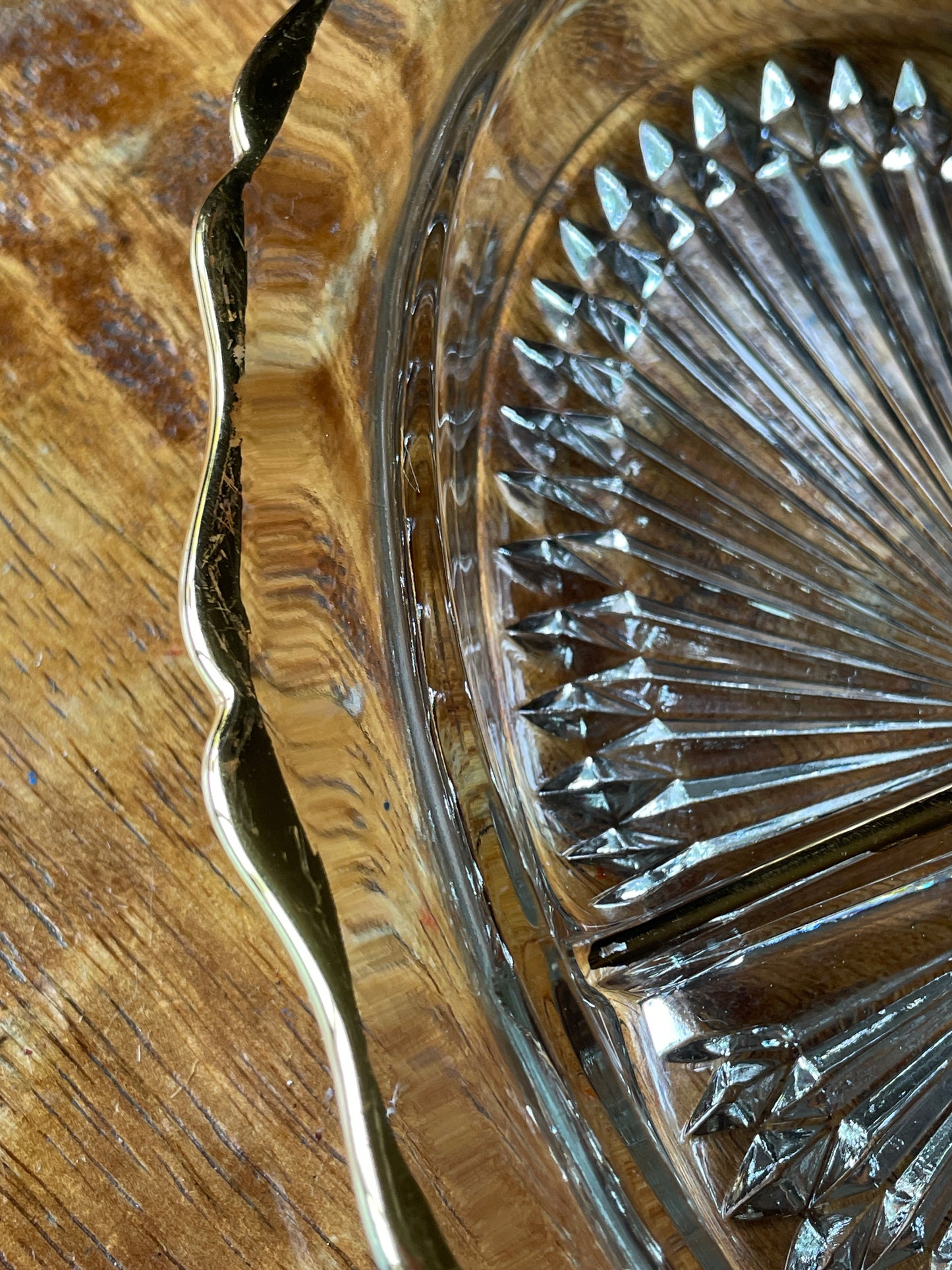 Vintage Depression Glass Jeannette Starburst Clear Divided Oval Glass Dish, Gold Trim