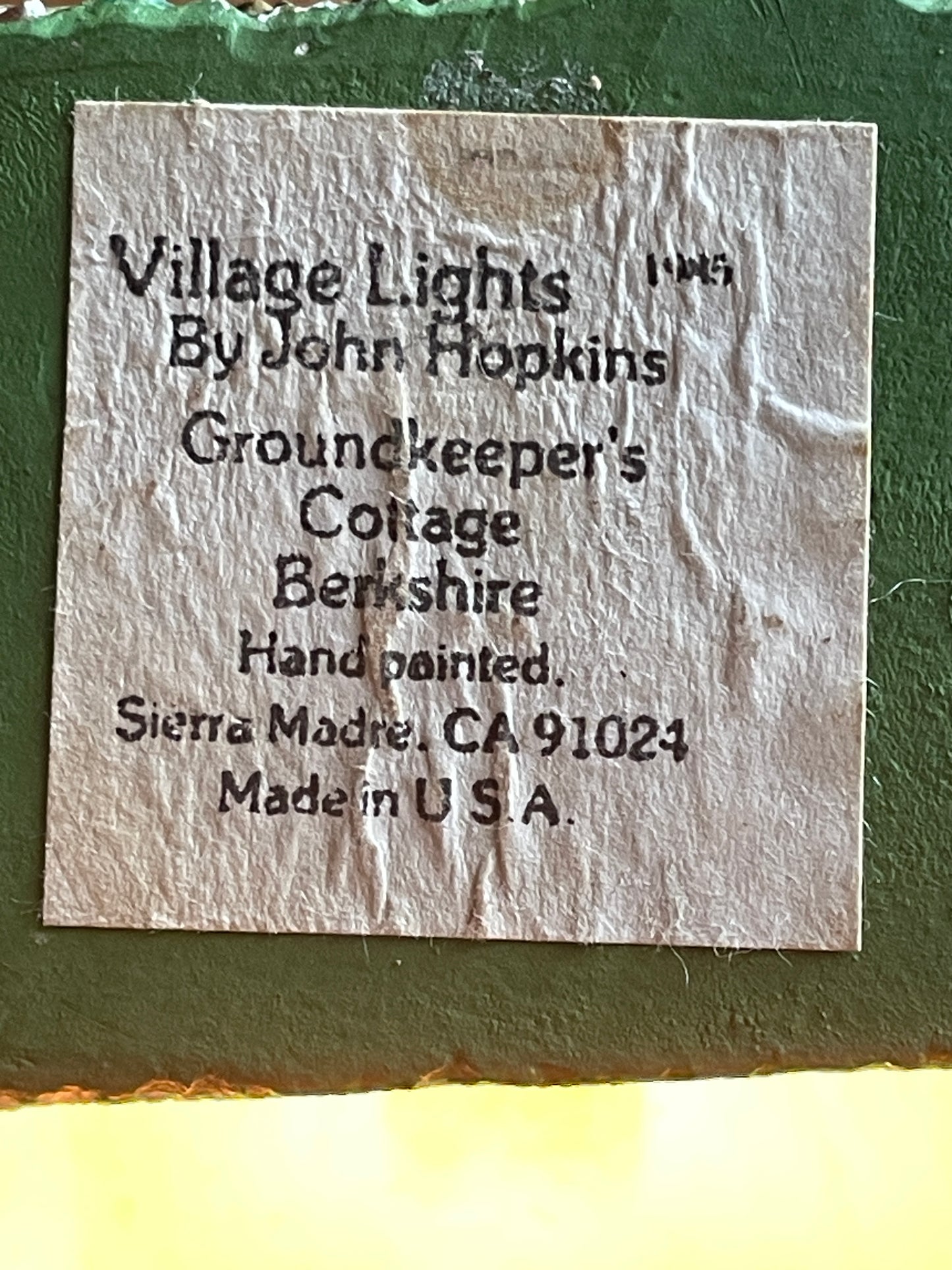 "Groundkeeper's Cottage" Lighted Ceramic piece Hand Signed by John Hopkins 1985