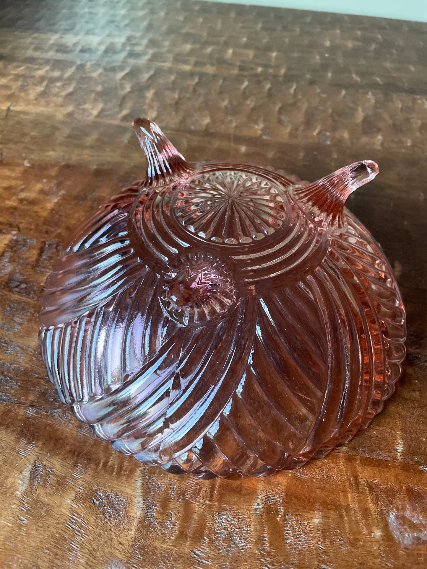 Vintage Anchor Hocking Pink Prismatic Swirl Depression Glass Footed Bowl