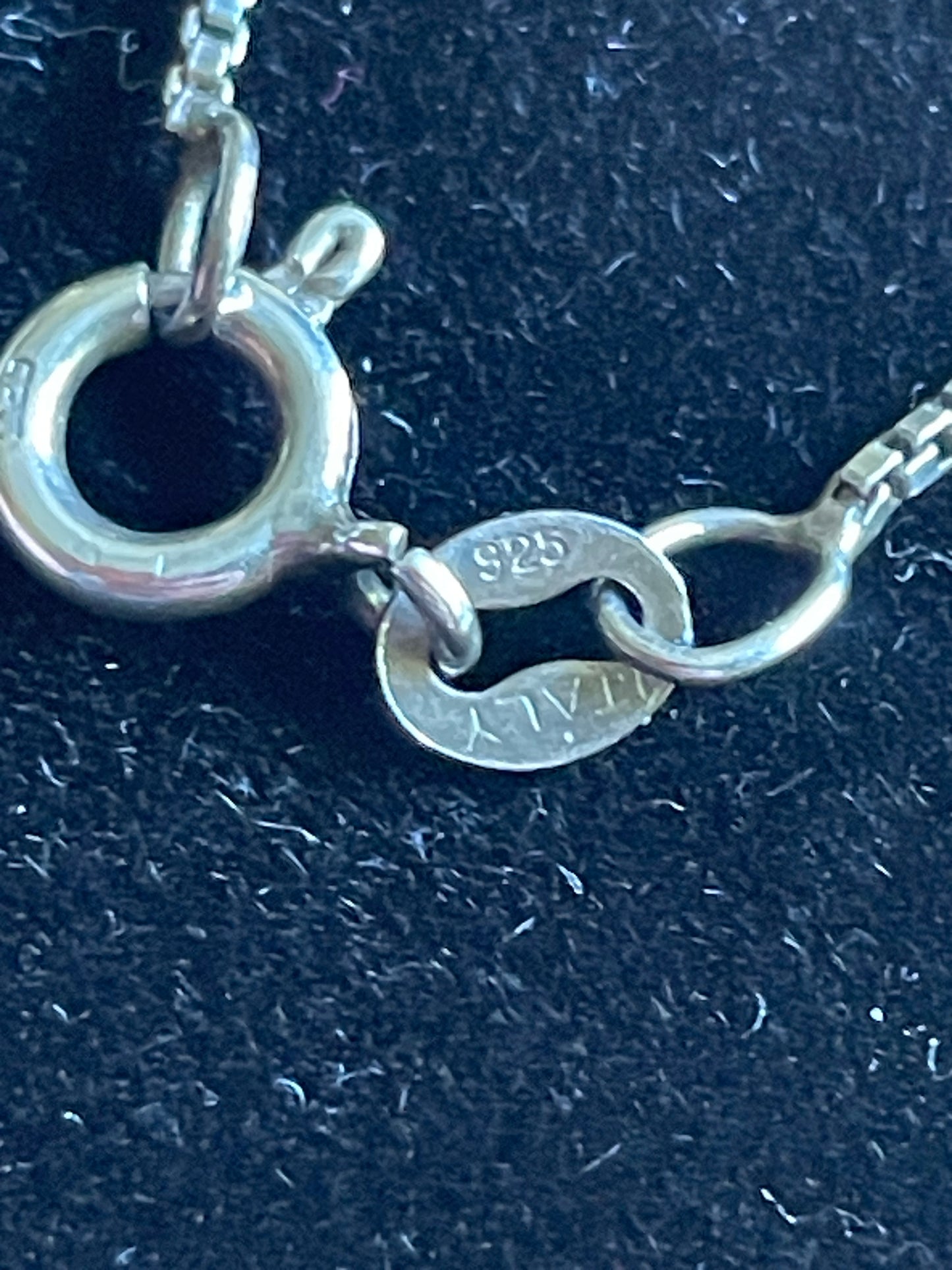 16" Sterling Silver Box Chain Necklace w/ Purple Cabochon Pendant