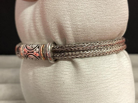 7" Vintage Sterling Bracelet w/ Gold Tone Accents