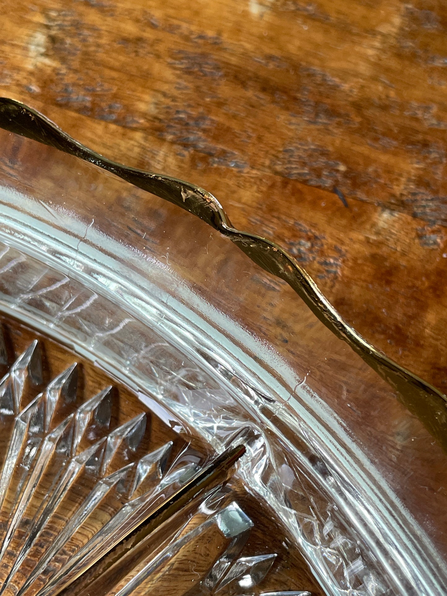 Vintage Depression  Glass Jeannette Starburst Clear Divided Oval Glass Dish, Gold Trim