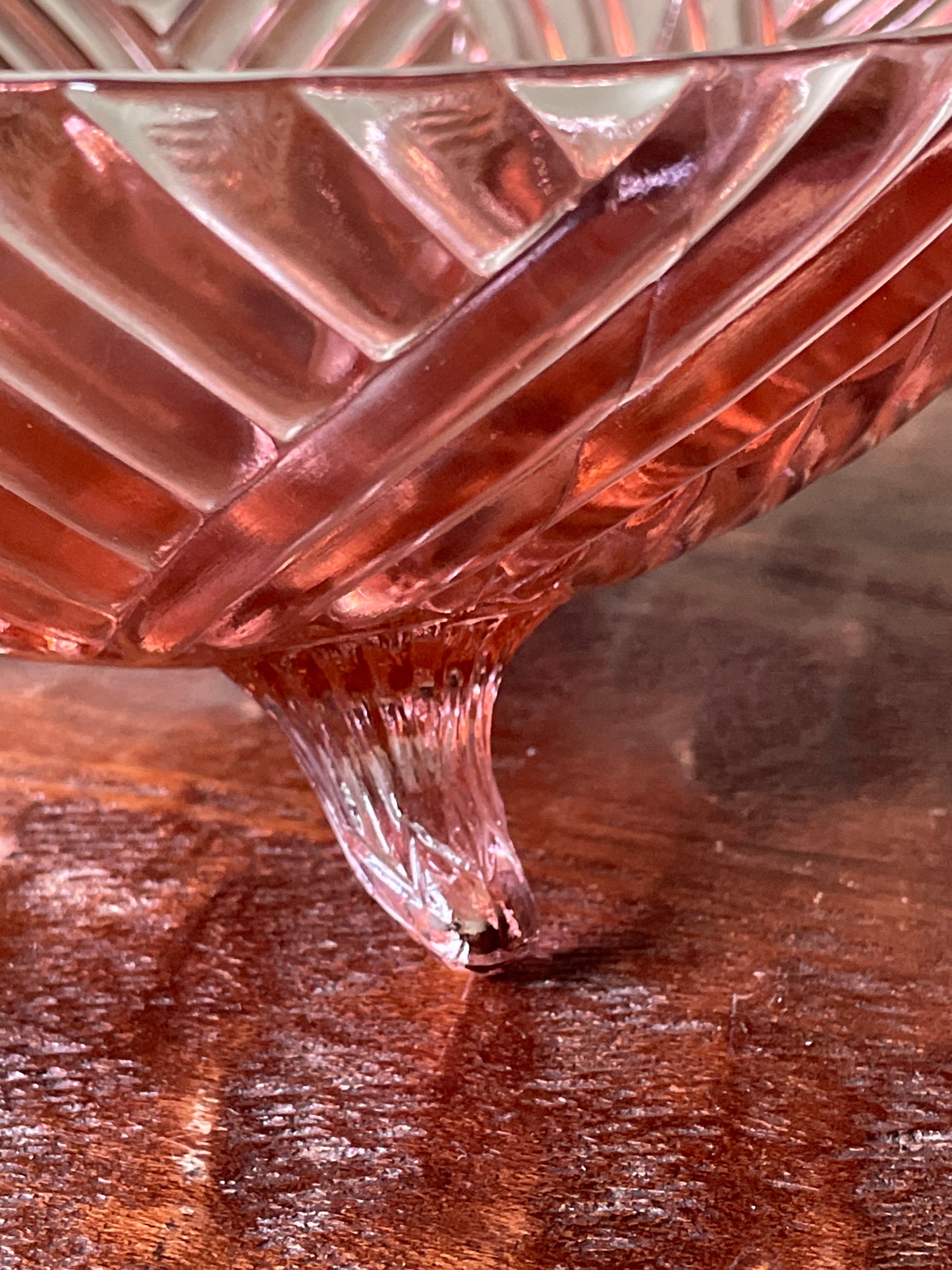 Vintage Anchor Hocking Pink Prismatic Swirl Depression Glass Footed Bowl