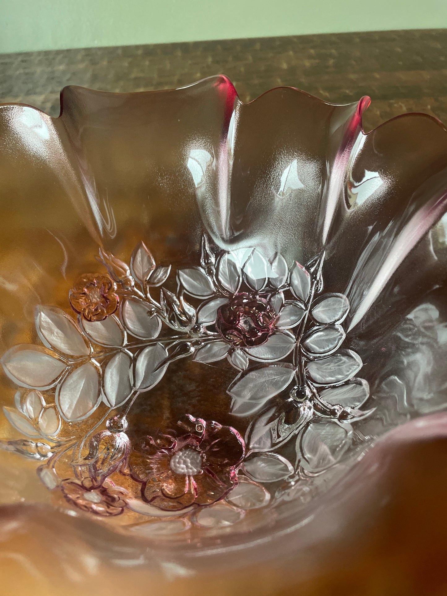 Vintage Mikasa Rosella Pattern 10" Fluted Bowl Frosted Pink Flowers Ruffled Edge