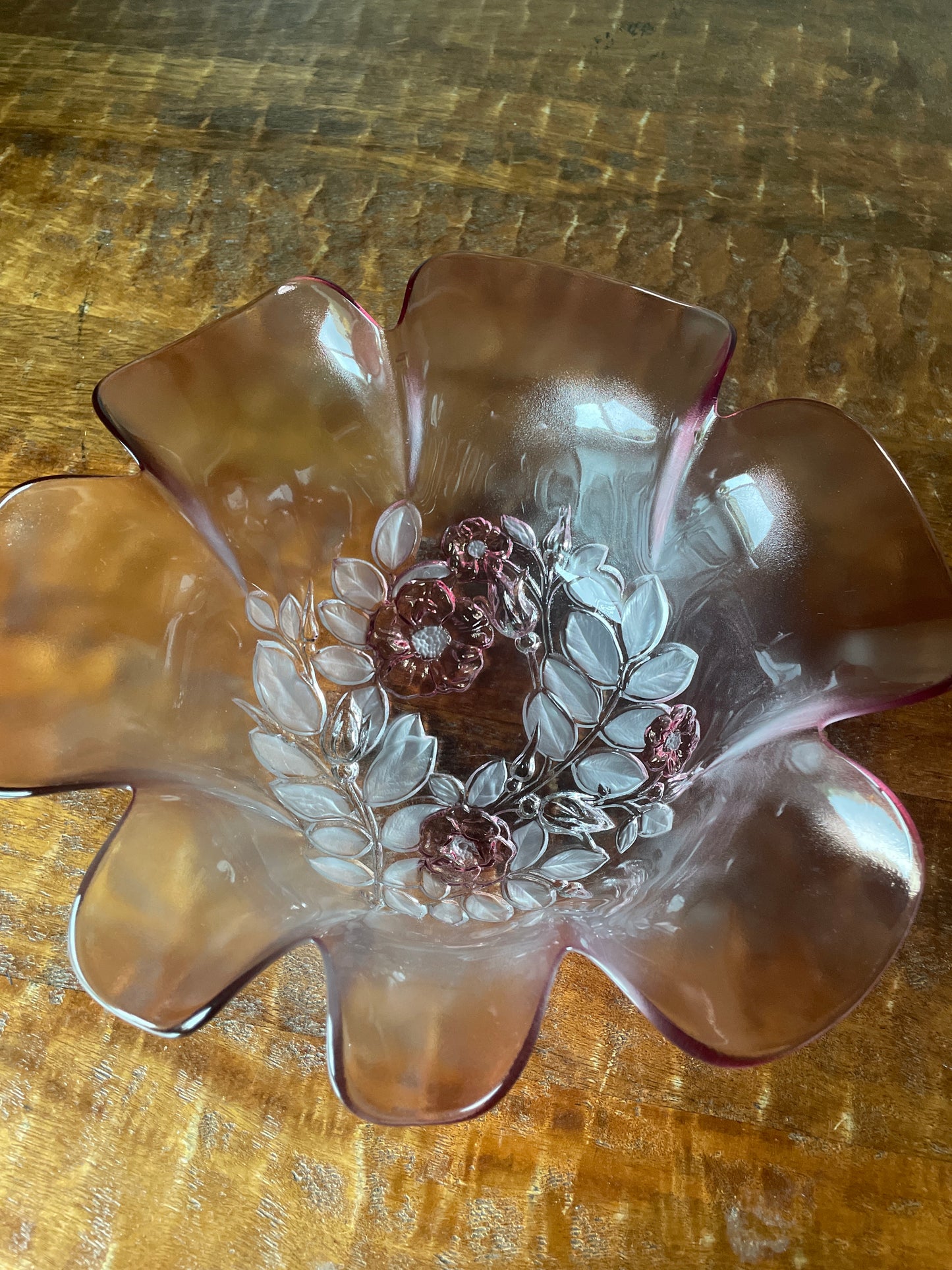 Vintage Mikasa Rosella Pattern 10" Fluted Bowl Frosted Pink Flowers Ruffled Edge