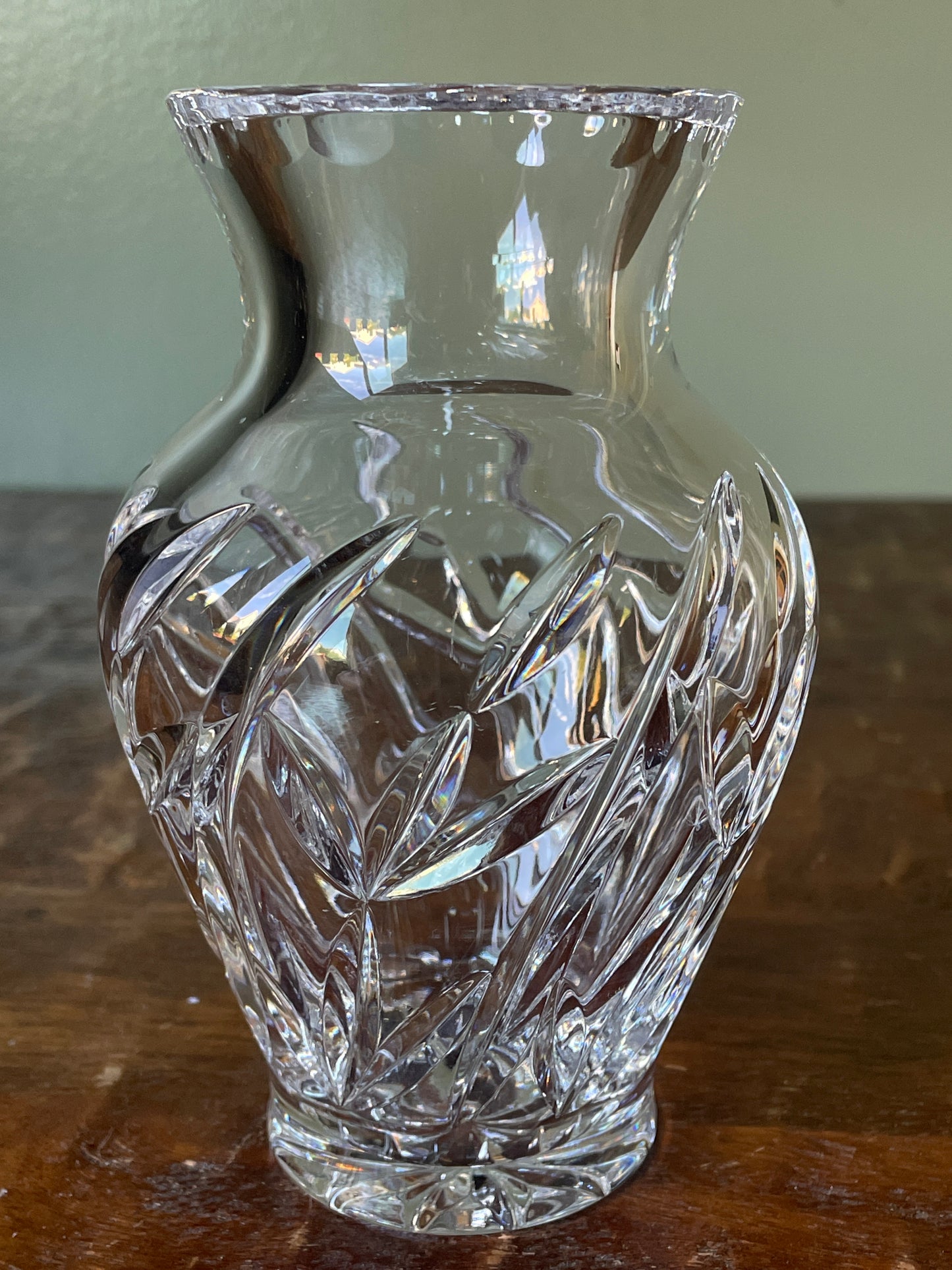 Vintage Crystal Bud Vase - Cut Leaf Design Fluted Rim Star Bottom