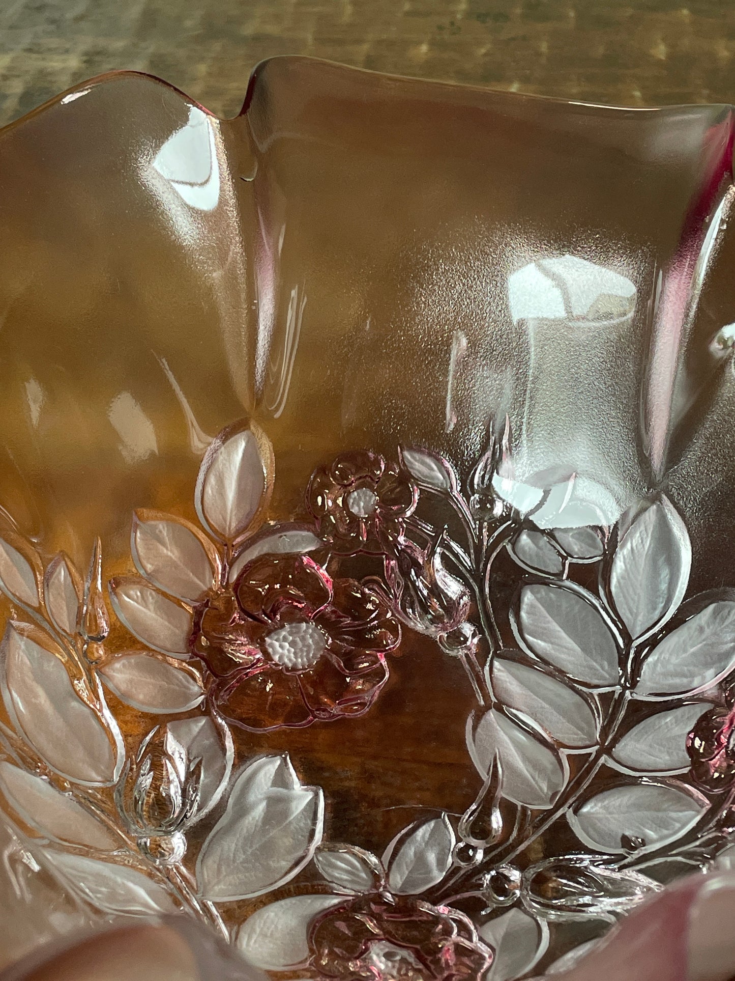 Vintage Mikasa Rosella Pattern 10" Fluted Bowl Frosted Pink Flowers Ruffled Edge