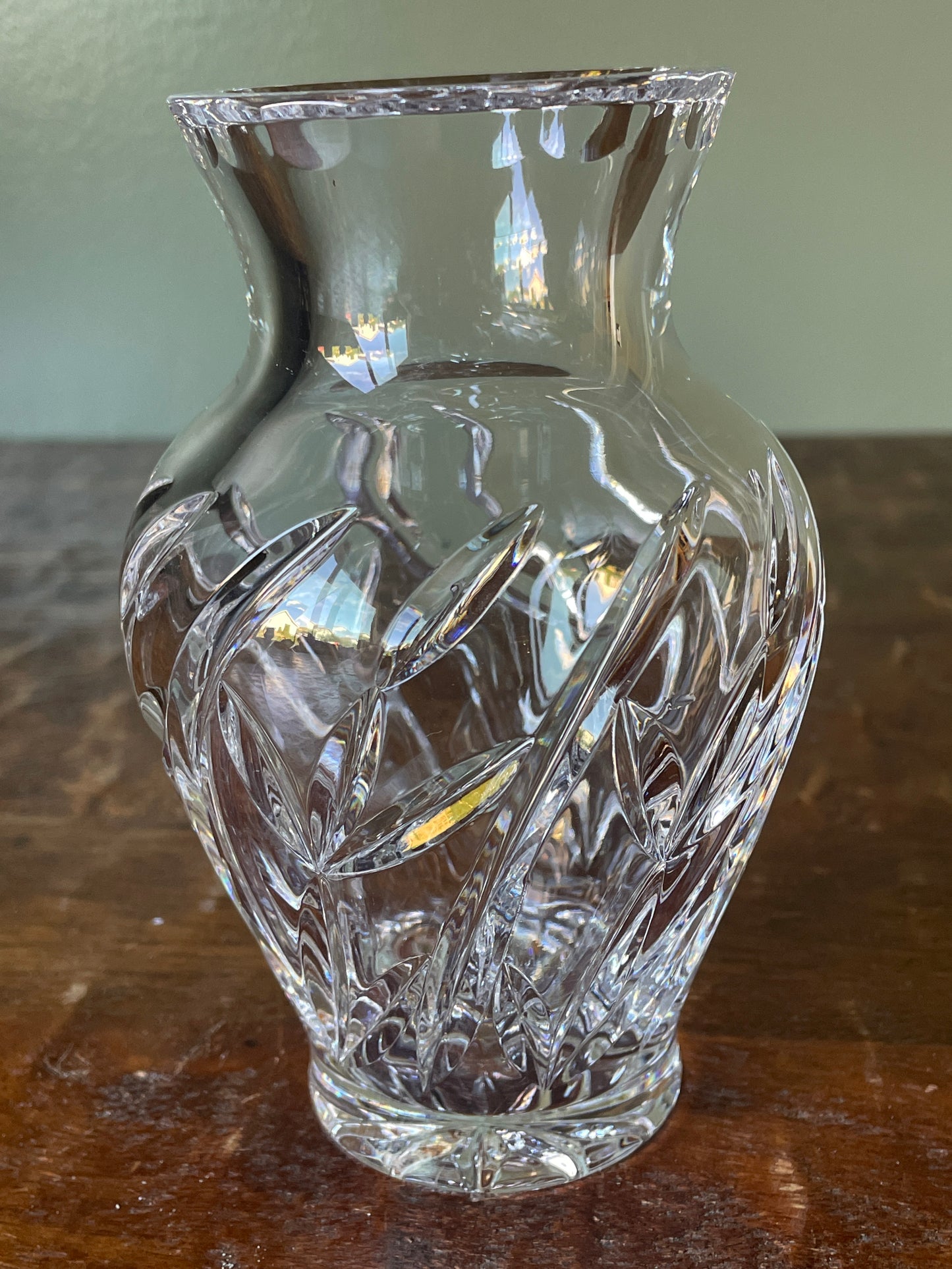 Vintage Crystal Bud Vase - Cut Leaf Design Fluted Rim Star Bottom