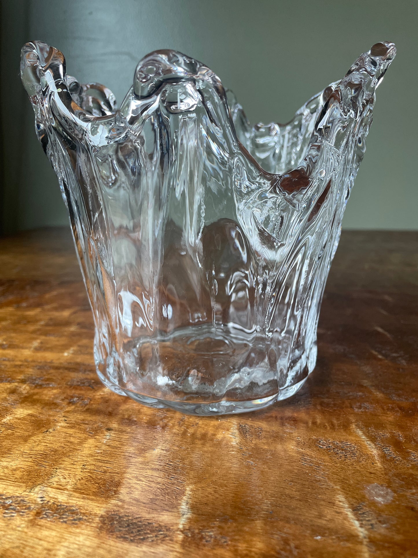 Vintage Hand Blown Sculptural Waves Art Glass Vase