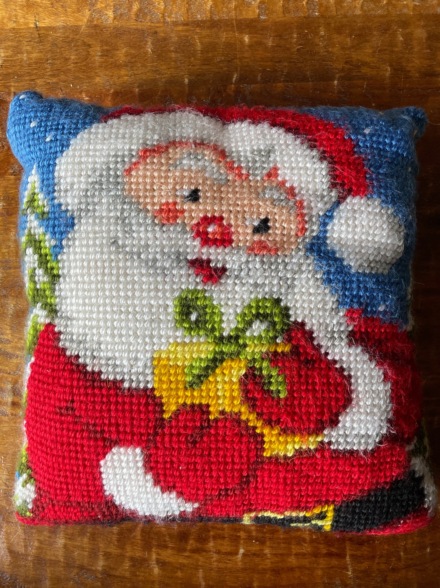 Hand Knit Holiday Throw Pillow 14”