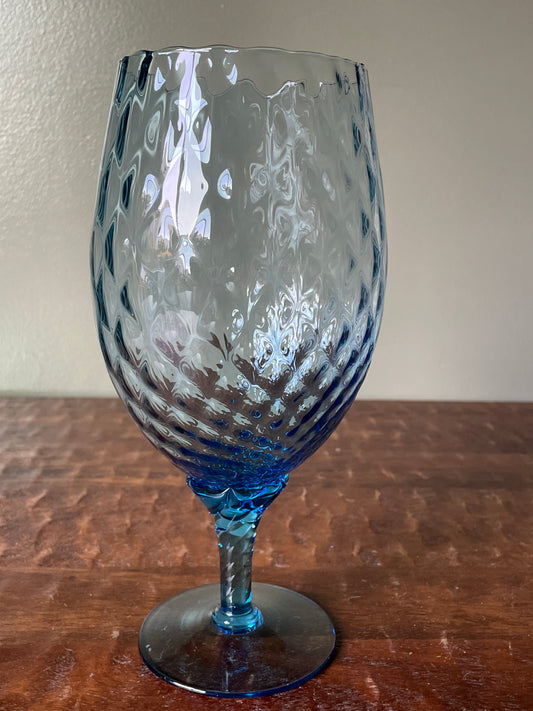 MCM Blue Large Optic Diamond Pattern Glass/Vase 10”