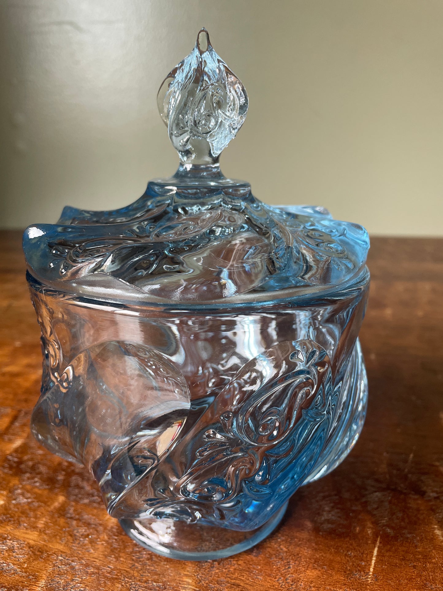 Vintage Fenton Blue Glass Candy Dish Paisley Swirl Design