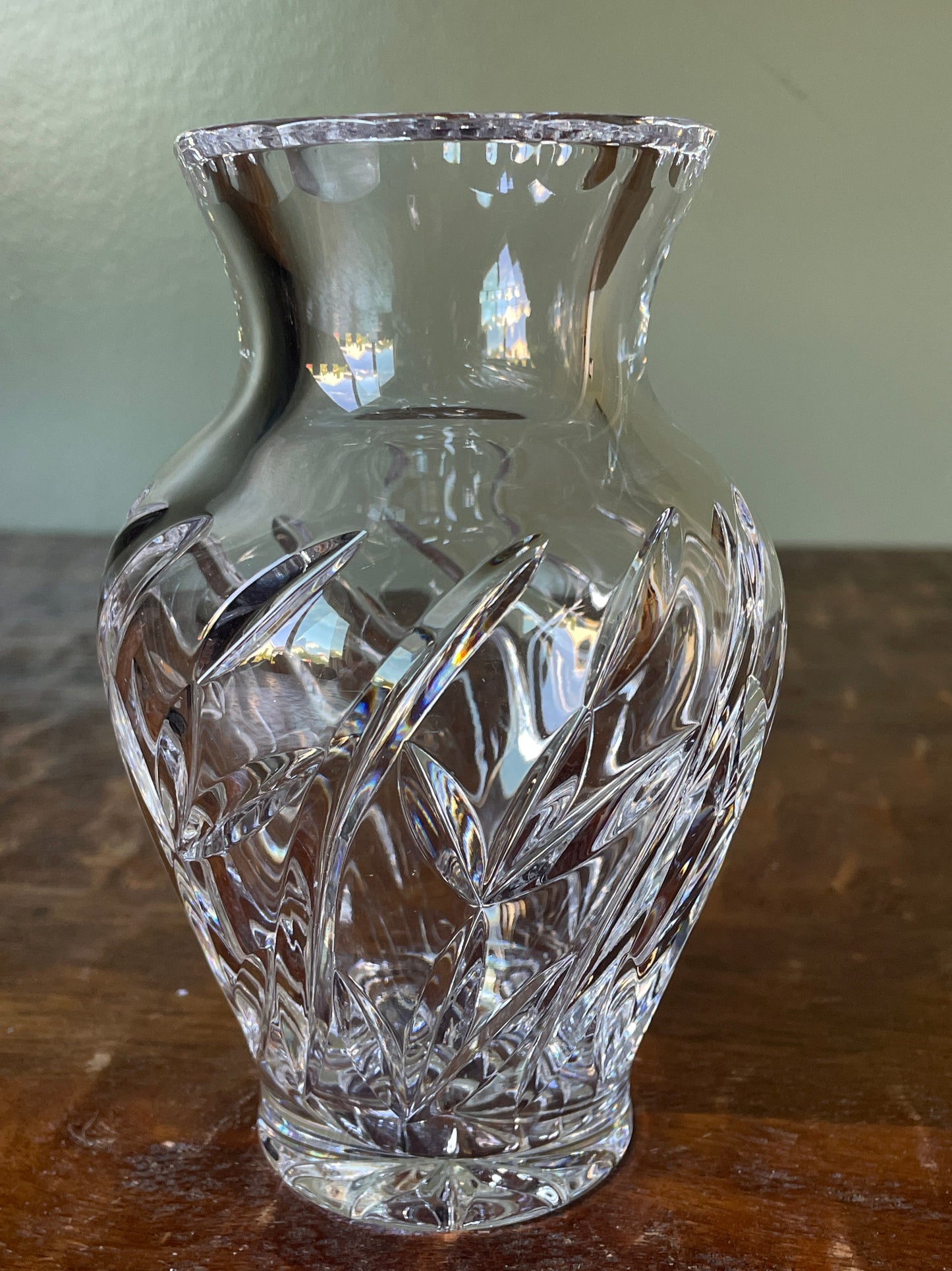 Vintage Crystal Bud Vase - Cut Leaf Design Fluted Rim Star Bottom