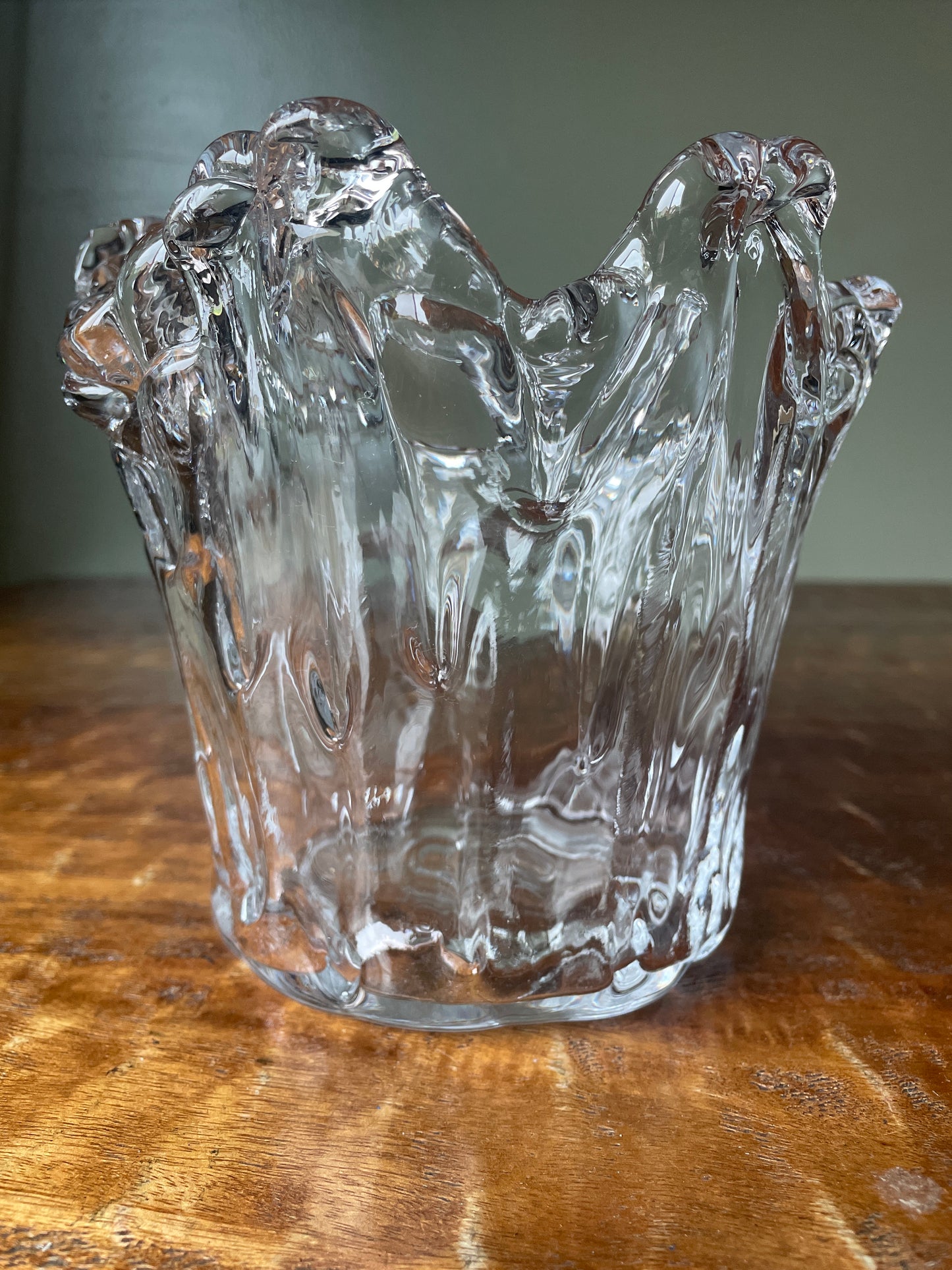 Vintage Hand Blown Sculptural Waves Art Glass Vase