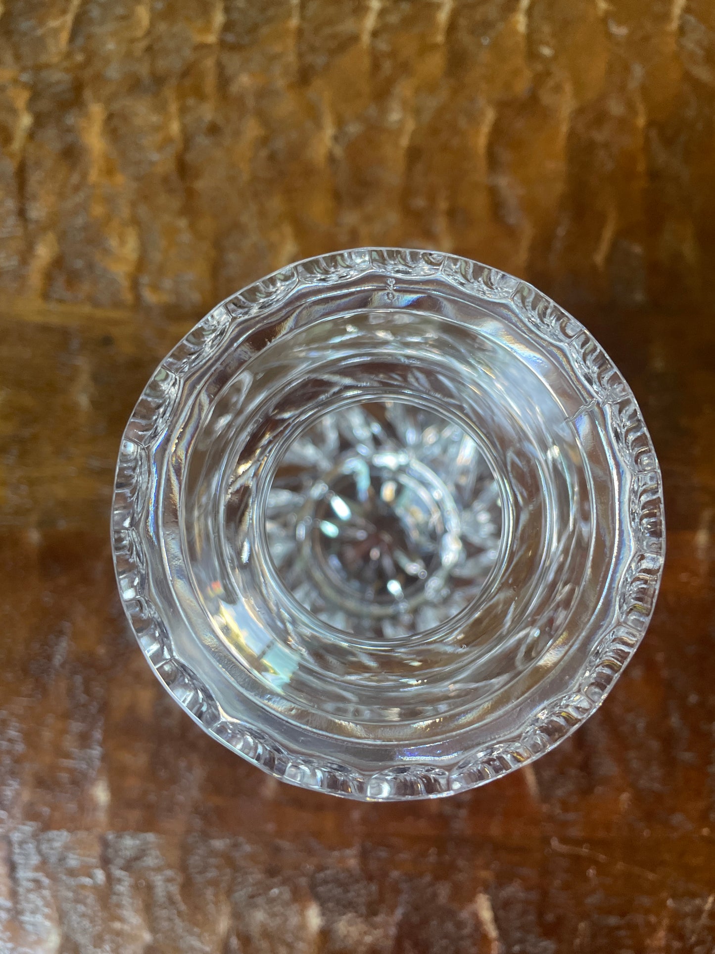 Vintage Crystal Bud Vase - Cut Leaf Design Fluted Rim Star Bottom