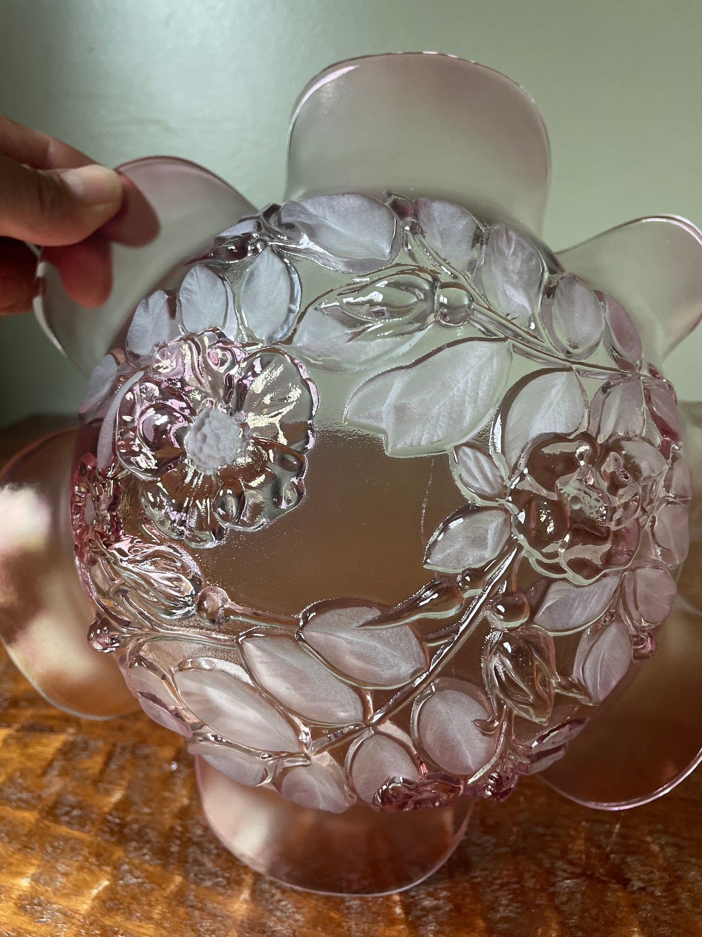 Vintage Mikasa Rosella Pattern 10" Fluted Bowl Frosted Pink Flowers Ruffled Edge