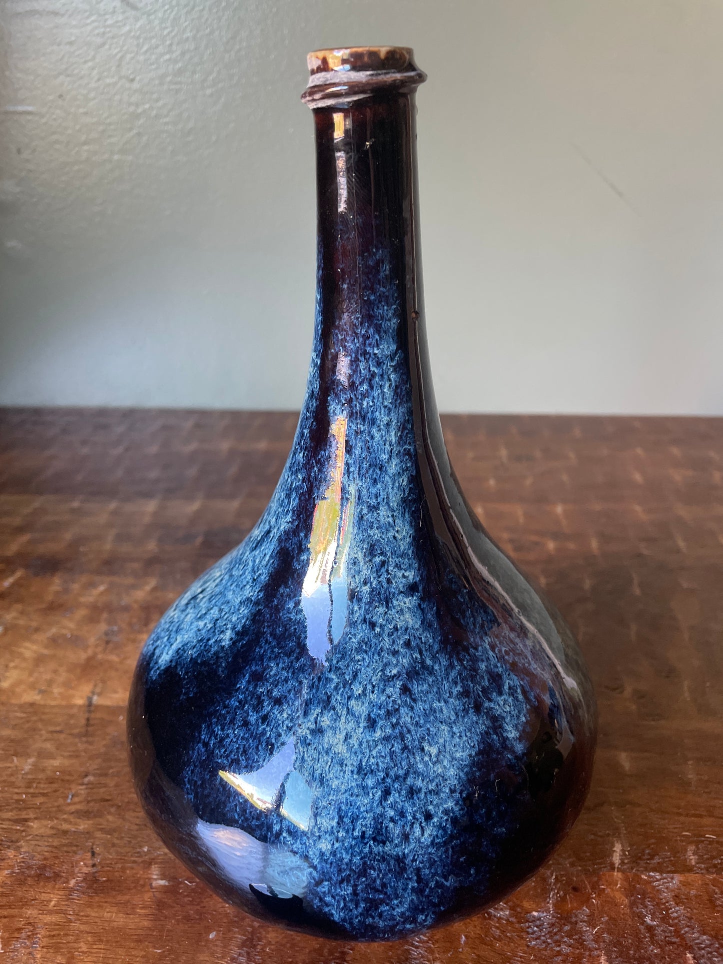Vintage 1983 Nooksack Bottle Screw Top Blue/Black Glaze Studio Pottery