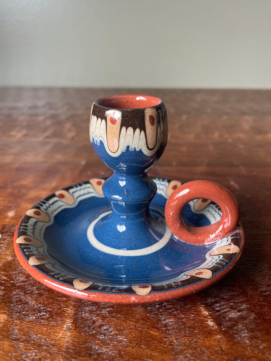 Vintage Hand Painted Candle Stick, Chamber Stick