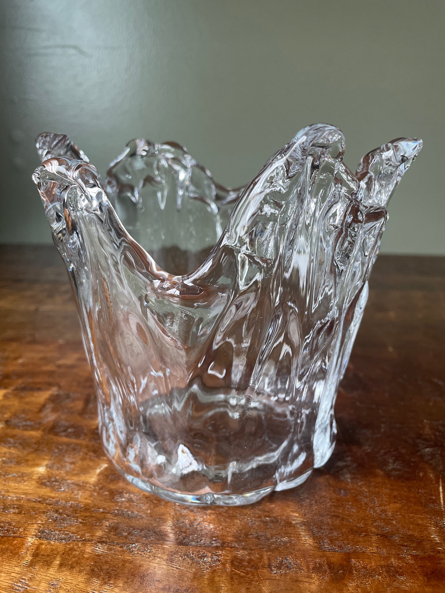 Vintage Hand Blown Sculptural Waves Art Glass Vase