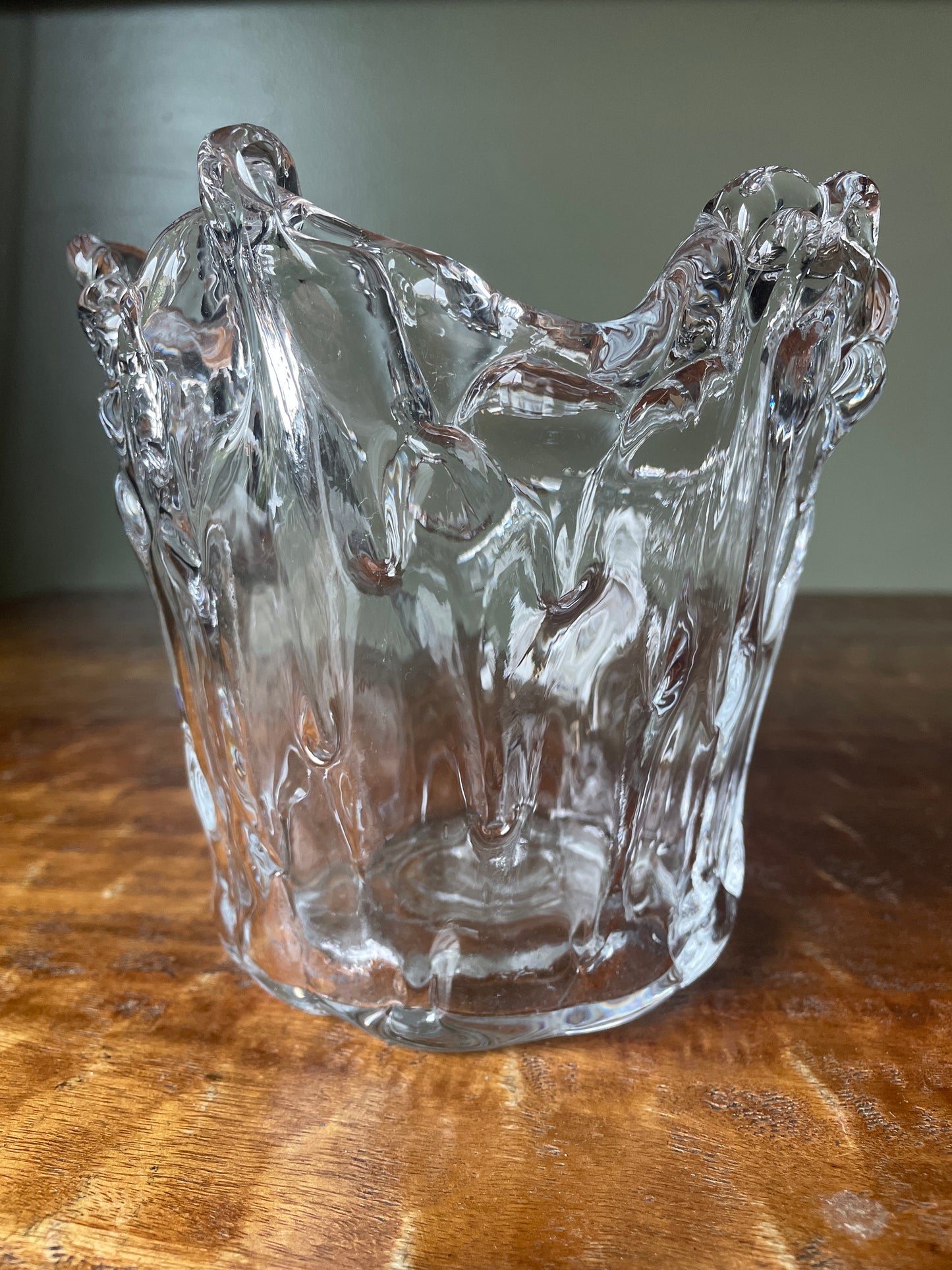 Vintage Hand Blown Sculptural Waves Art Glass Vase