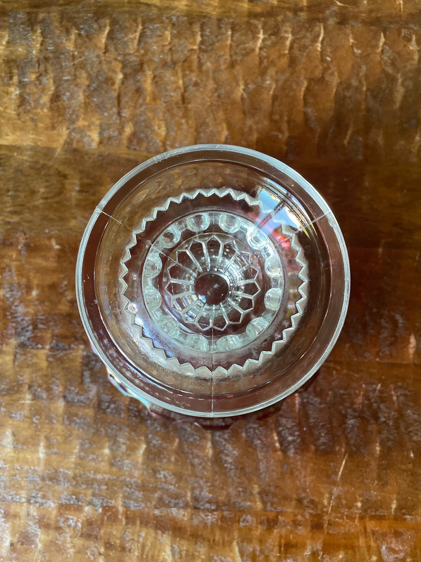 Vintage Kings Crown Thumbprint red iridescent pedestal candy dish