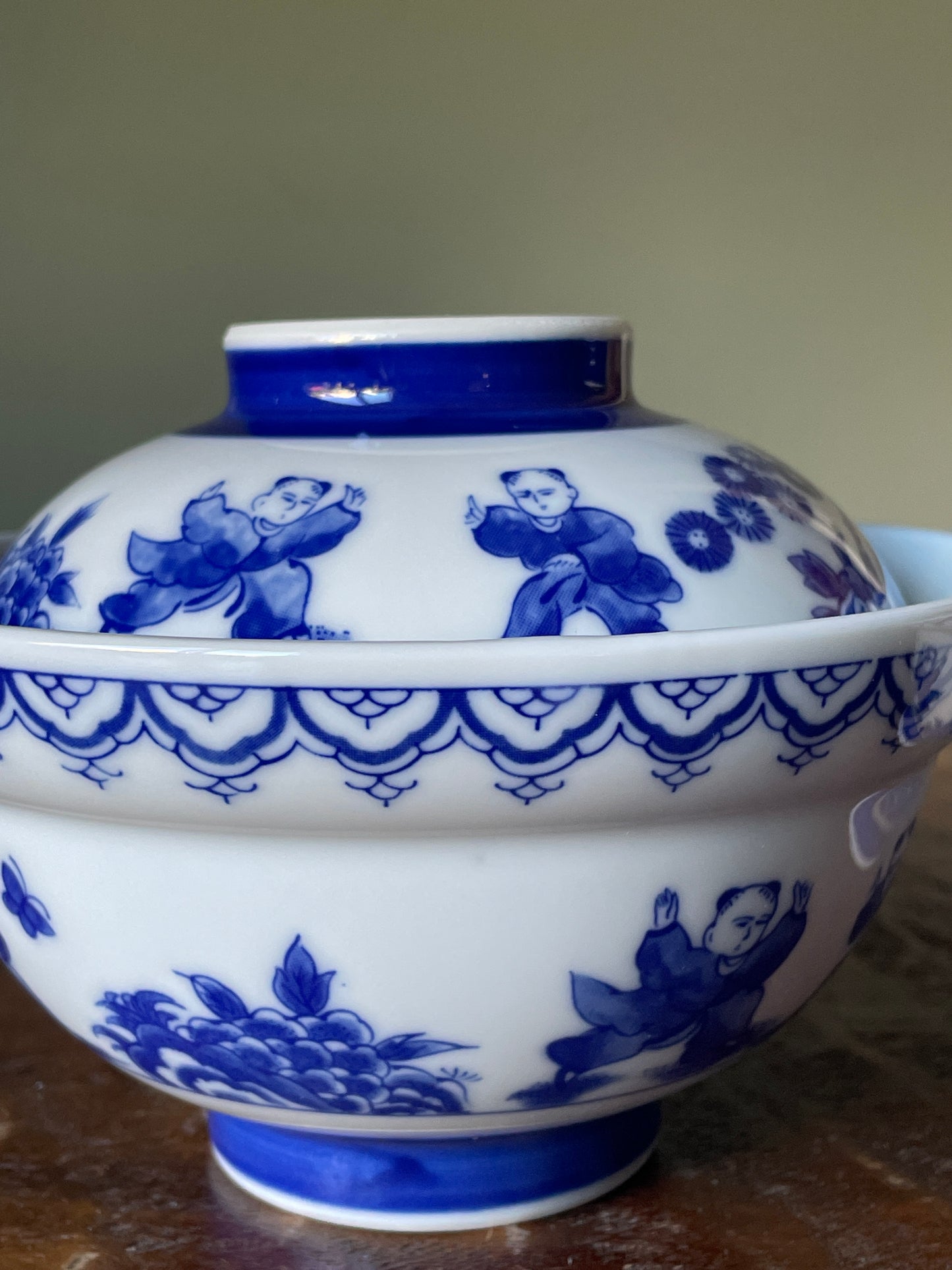 Pair of Japanese Blue & White Porcelain Karako bowls