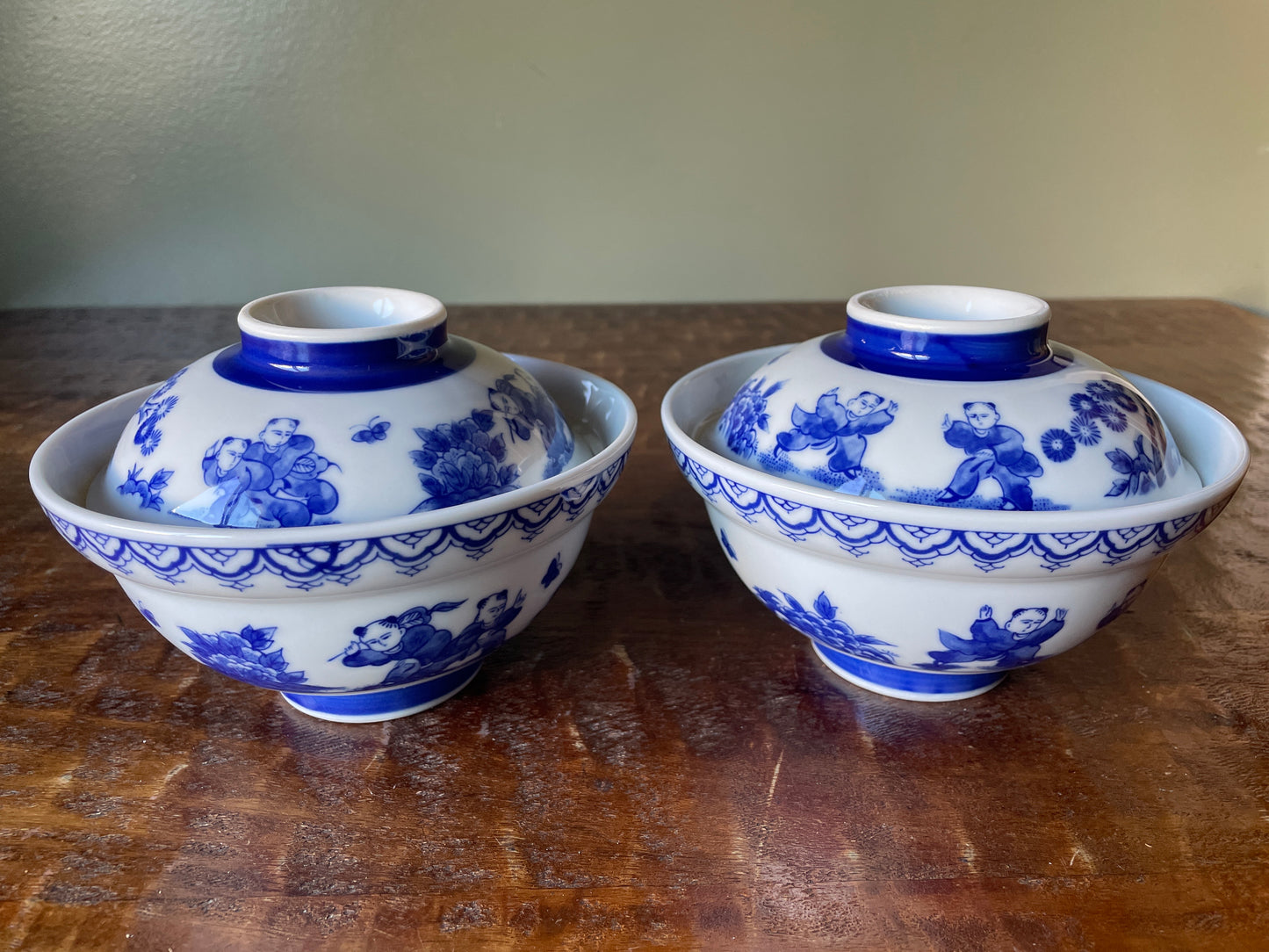 Pair of Japanese Blue & White Porcelain Karako bowls