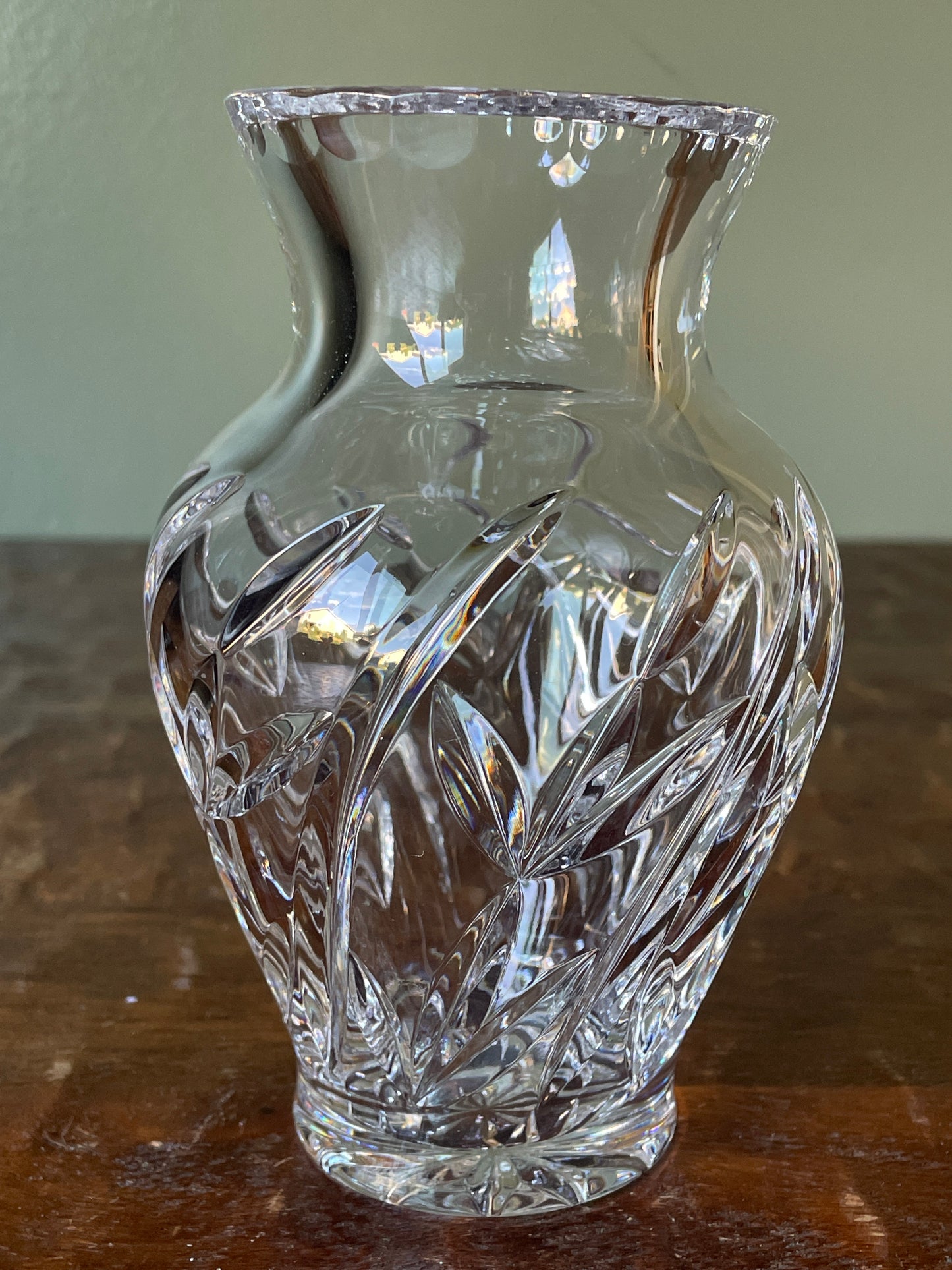 Vintage Crystal Bud Vase - Cut Leaf Design Fluted Rim Star Bottom