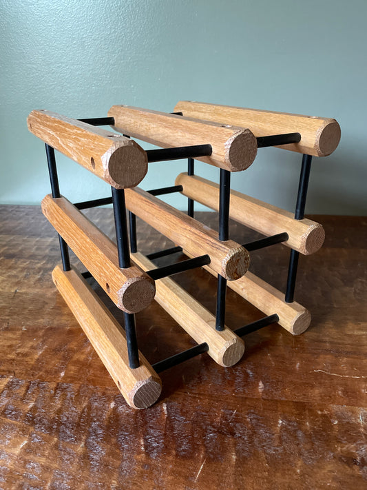 Mid Century Iron and Wood Wine Rack
