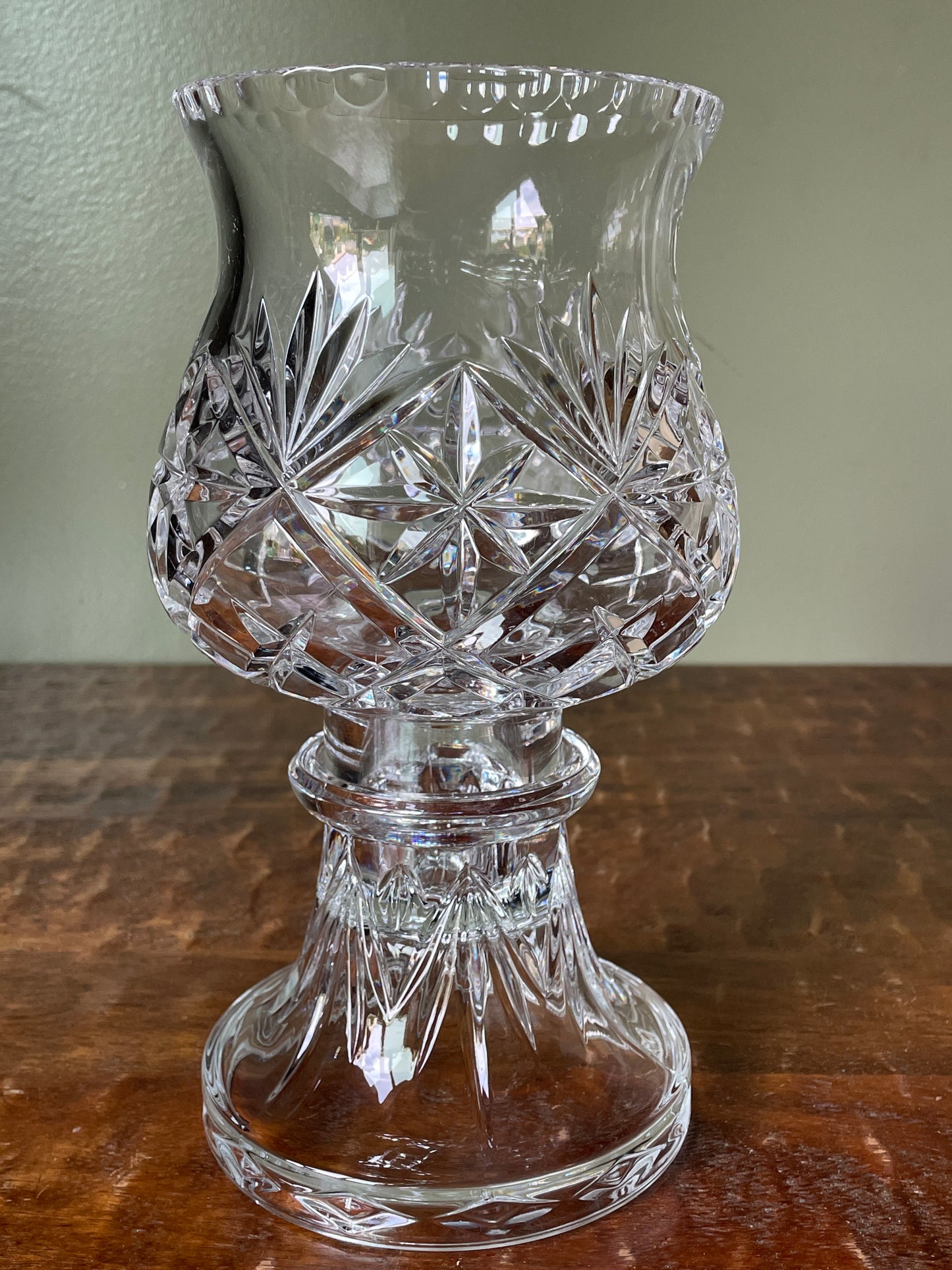 Vintage Cut Crystal Glass Hurricane Lamp Candle Holder 2-piece Diamond