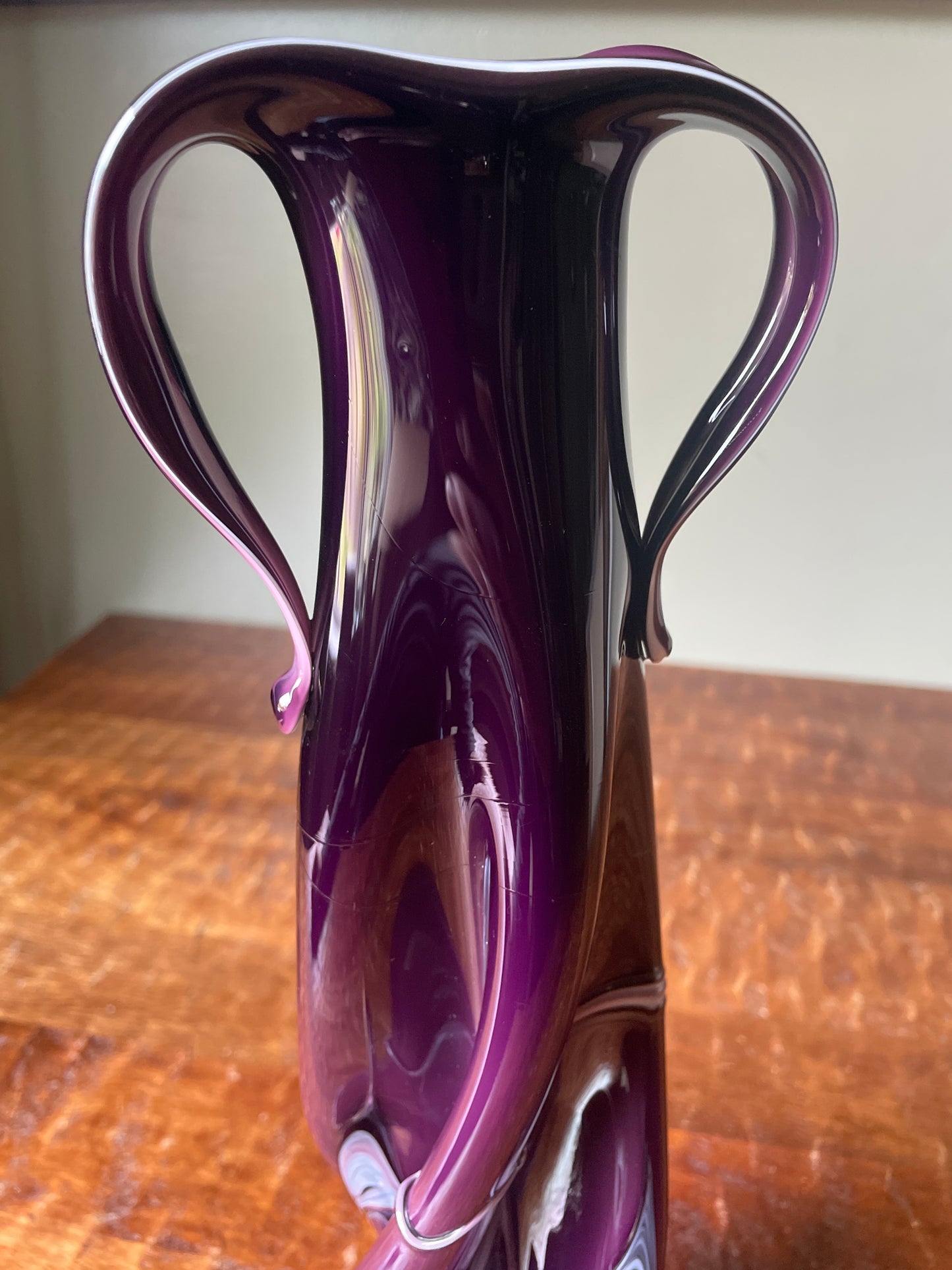 Handblown Purple With White Highlights Tall Vase