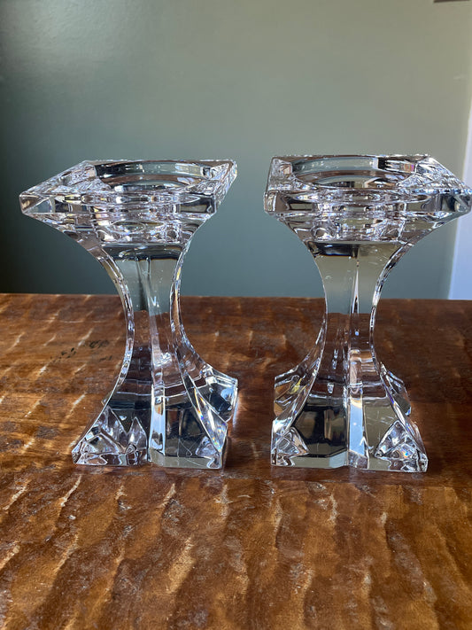 Pair of Slovenia Crystal Clear Candleholders ~ 24% Lead Crystal