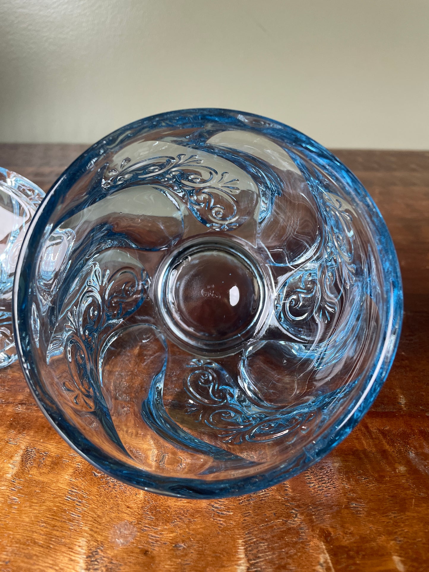 Vintage Fenton Blue Glass Candy Dish Paisley Swirl Design