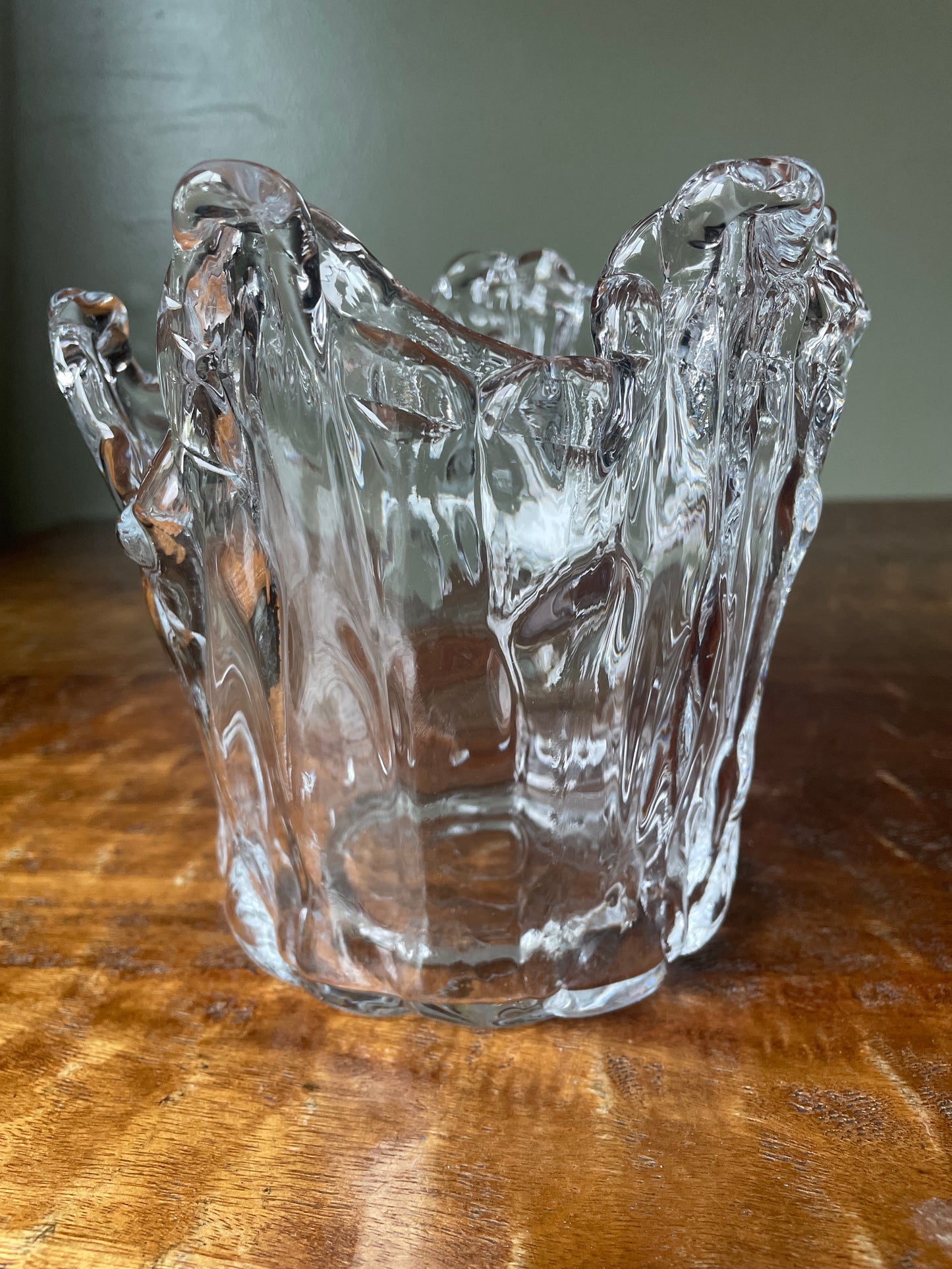 Vintage Hand Blown Sculptural Waves Art Glass Vase