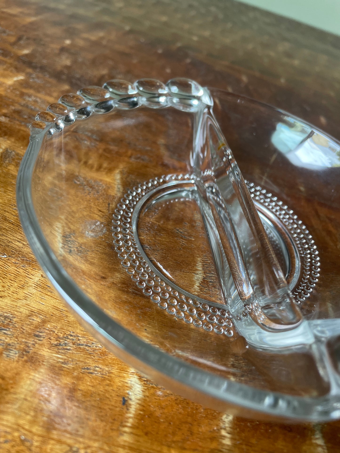 Duncan & Miller Vintage Teardrop Bubble Edge Divided Small Glass Bowl