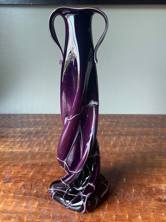 Handblown Purple With White Highlights Tall Vase