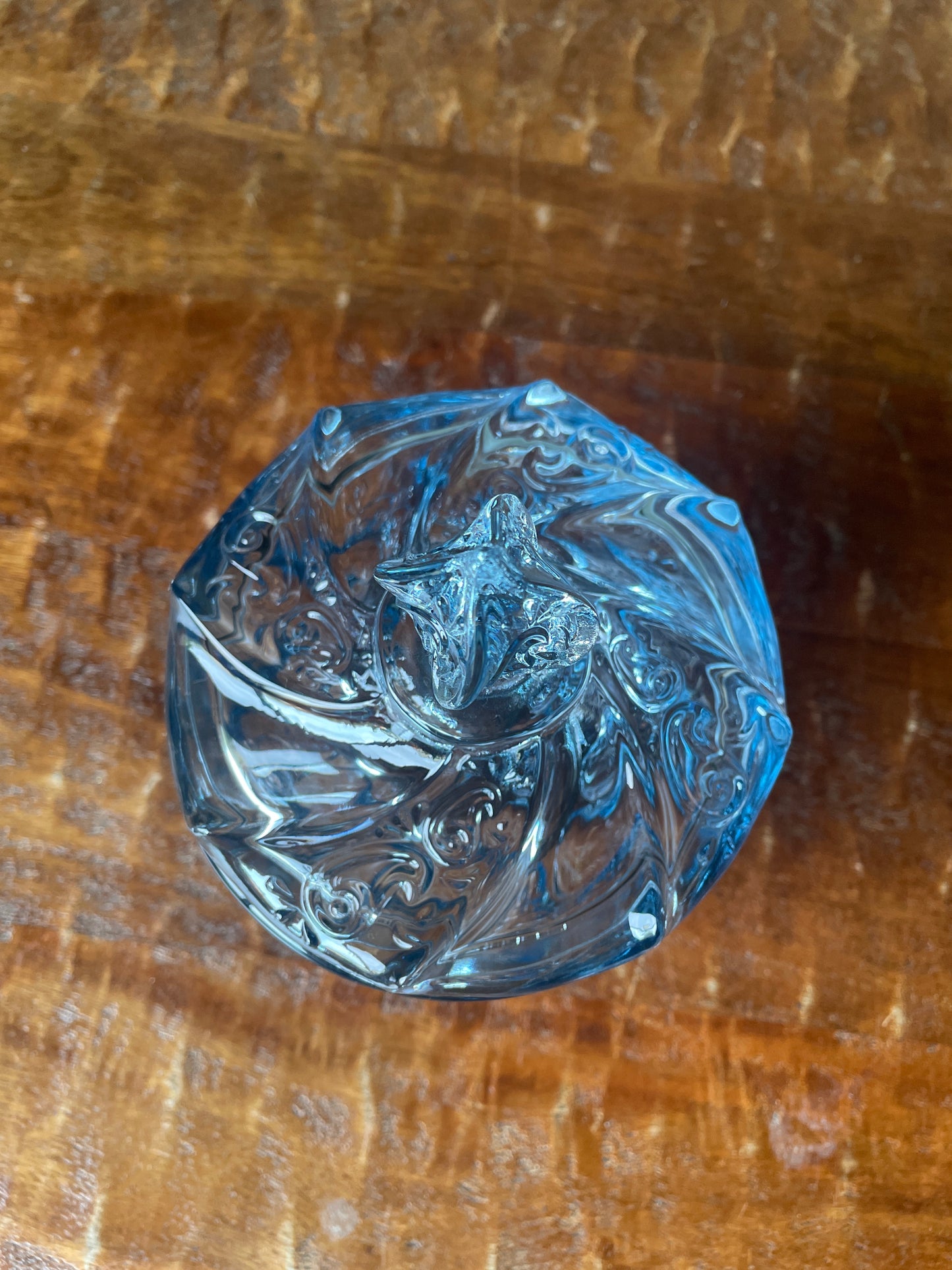 Vintage Fenton Blue Glass Candy Dish Paisley Swirl Design