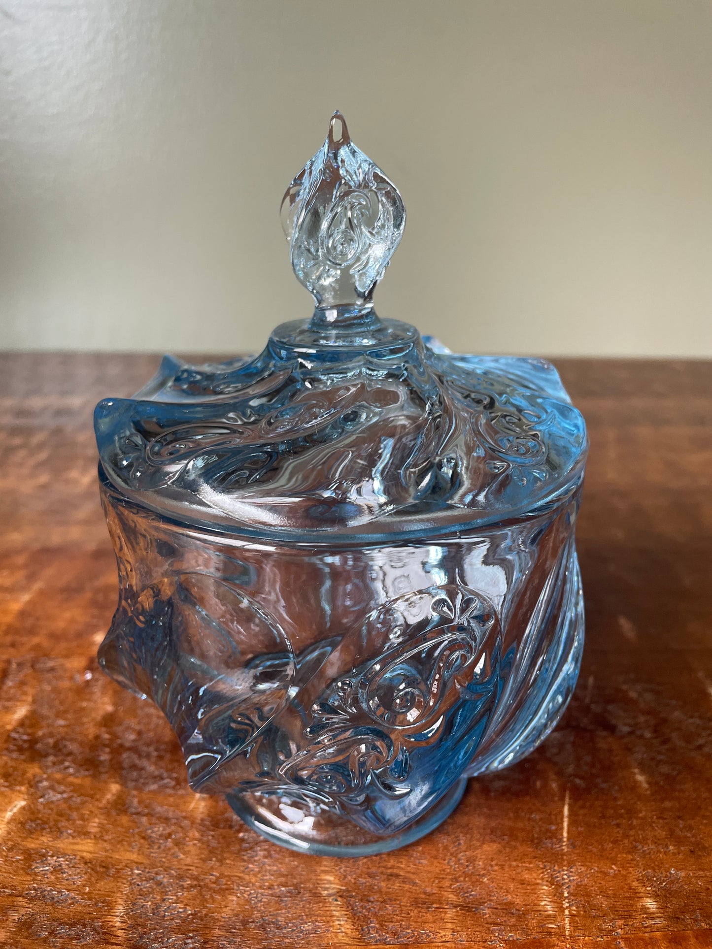 Vintage Fenton Blue Glass Candy Dish Paisley Swirl Design