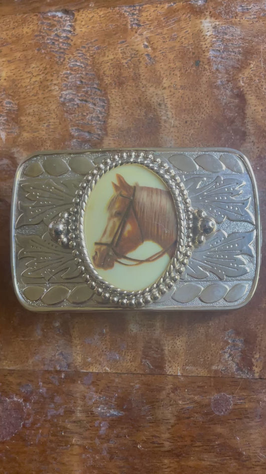 Vintage Gold Tone Horse Belt Buckle