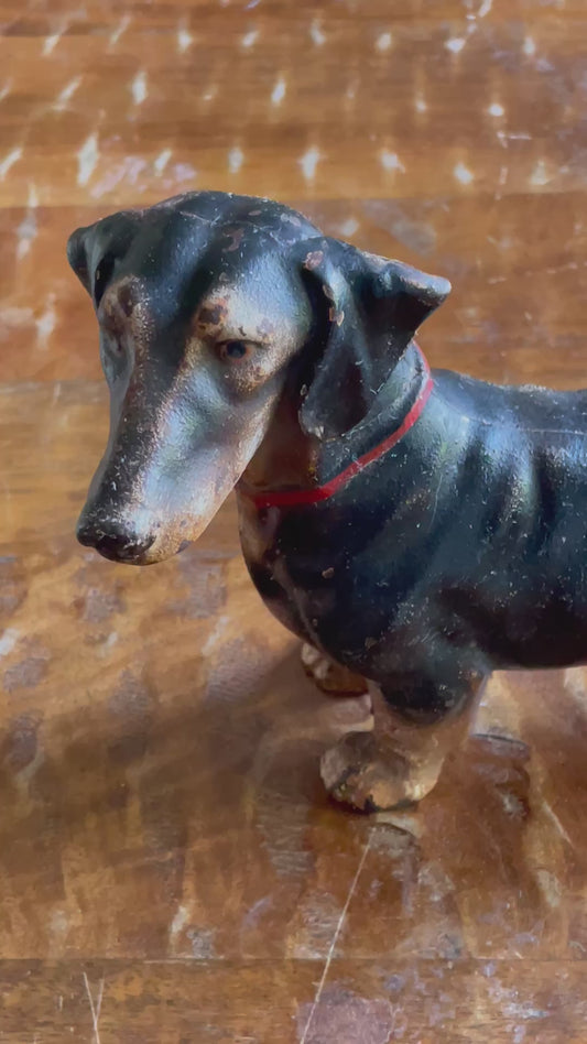 Vintage RARE Hubley Dachshund Cast Iron Doorstop Original Paint