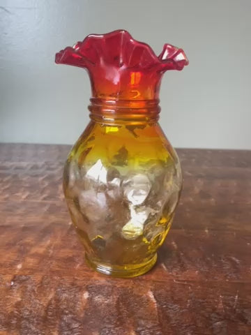 Amberina Thumb Dot Ruffle Edge Glass Vase Large